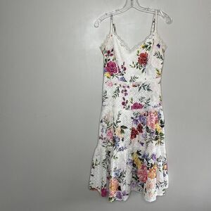 MARCHESA NOTTE Dress Womens 4 Floral Eyelet Trim Cotton Sleeveless Knee Length